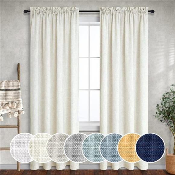 Natural Linen Curtains 84 Inch Length 2Panel Rod Pocket Ivory Cream Colored Boho - Picture 1 of 7